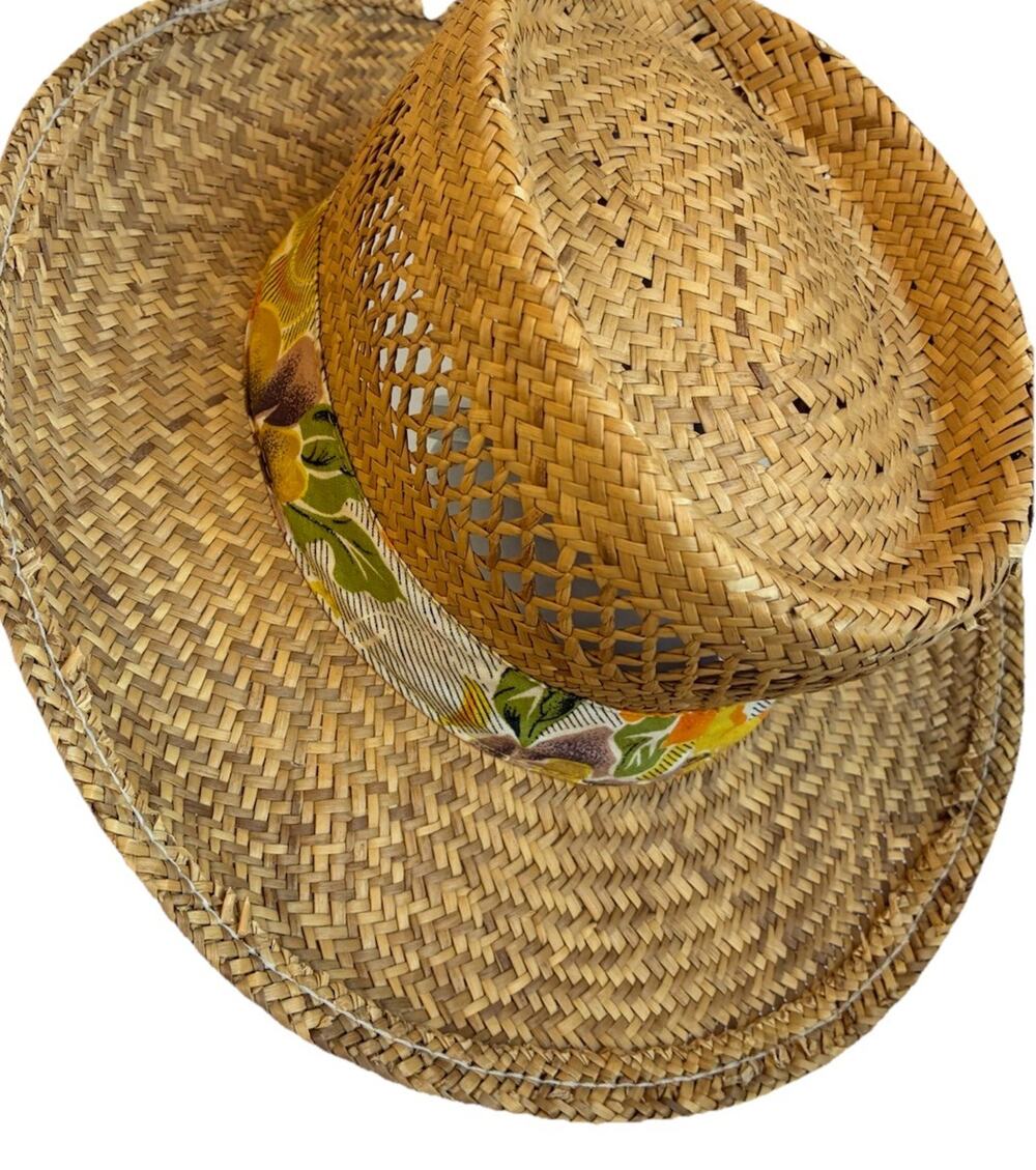 Classic Woven Straw Fedora Hat Safari Panama Tropical Floral Band Breathable